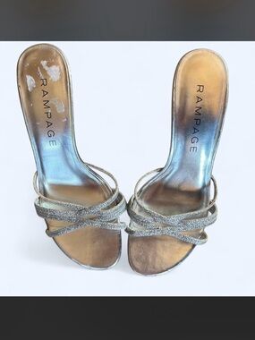 Y2K Rampage Silver Glitter Strappy Kitten Heels Homecoming